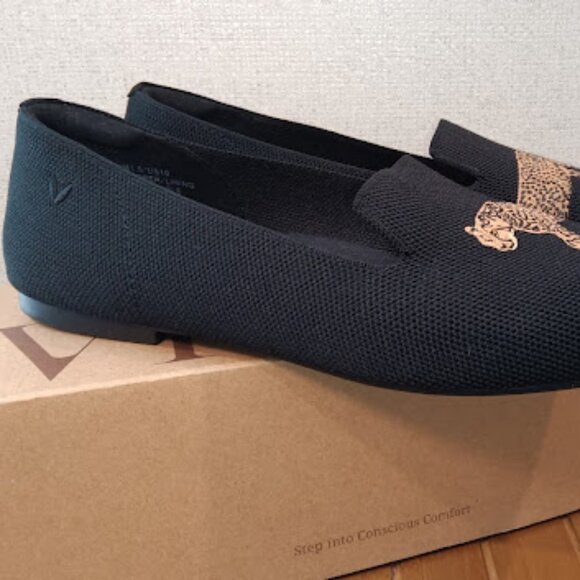 VIVAIA Size 10 EU 41.5 Audrey Black Cheetah Embroidered Round Toe Flats Loafers - Picture 7 of 11